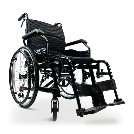 X-1 Manual Lightweight Wheelchair (17.5″ Wide Seat) - Black, Standard