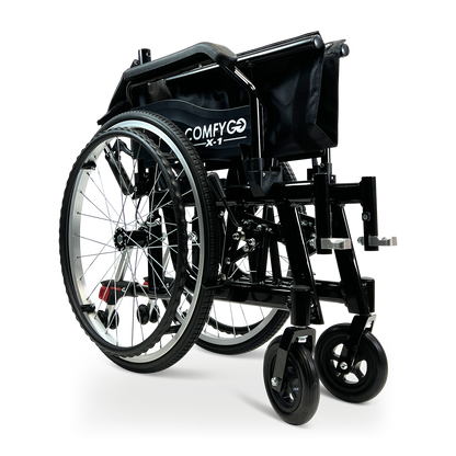 X-1 Manual Lightweight Wheelchair (17.5″ Wide Seat) - Black, Standard